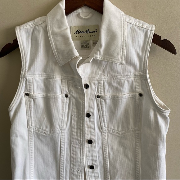 Eddie Bauer White Corduroy Jean Western Style Button Up Vest Size Small - Picture 2 of 8